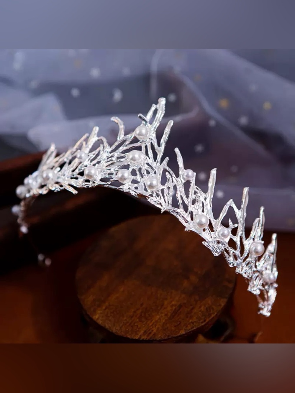 Vintage Silver Pearl Branch Tiara Headband